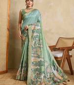 Teal kalamkari zari saree