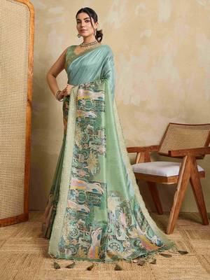 Teal kalamkari zari saree 2