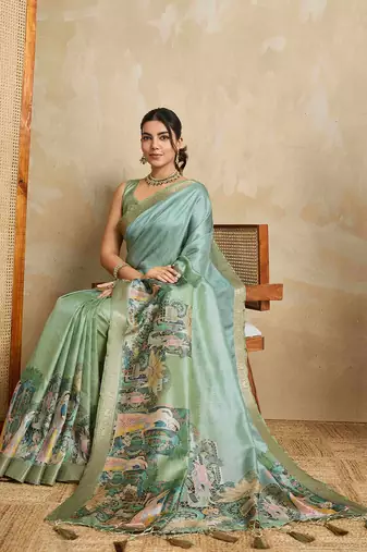Teal kalamkari zari saree