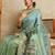 Teal kalamkari zari saree
