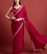 Pink embroidered satin saree