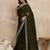 Green embroidered lace border satin saree with unstitched blouse piece