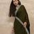 Green embroidered lace border satin saree with unstitched blouse piece