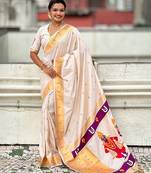 Cream ethnic motifs zari paithani saree