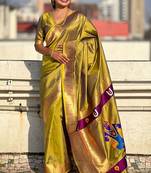 Olive woven design silk blend paithani saree