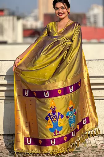 Olive woven design silk blend paithani saree