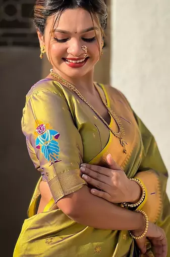 Olive woven design silk blend paithani saree