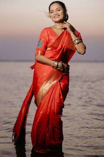 Red woven design zari paithani saree