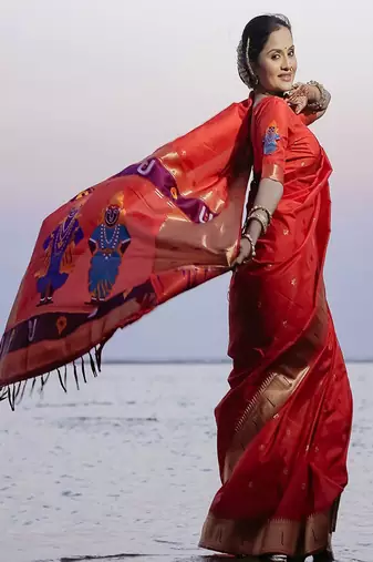 Red woven design zari paithani saree