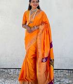Yellow ethnic motifs silk blend paithani saree