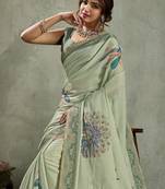 Green ethnic motifs aari work tissue kanjivaram saree