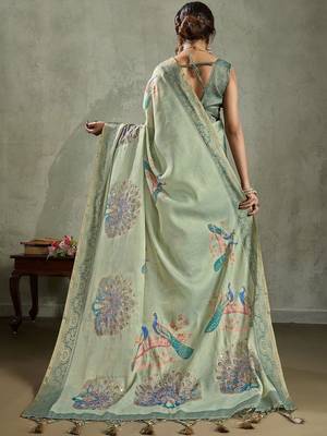 Green ethnic motifs aari work tissue kanjivaram saree 4