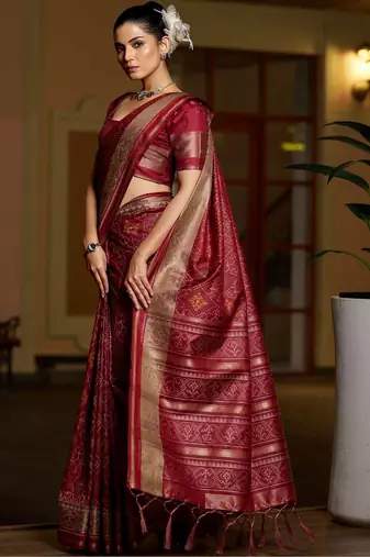 Maroon woven design zari silk blend designer patola saree