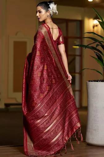 Maroon woven design zari silk blend designer patola saree