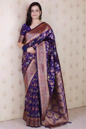 Violet woven design zari silk blend banarasi saree