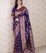 Violet woven design zari silk blend banarasi saree