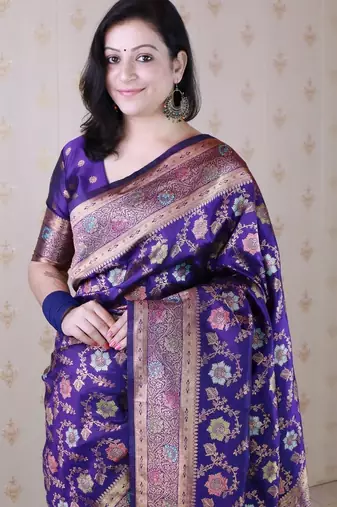 Violet woven design zari silk blend banarasi saree