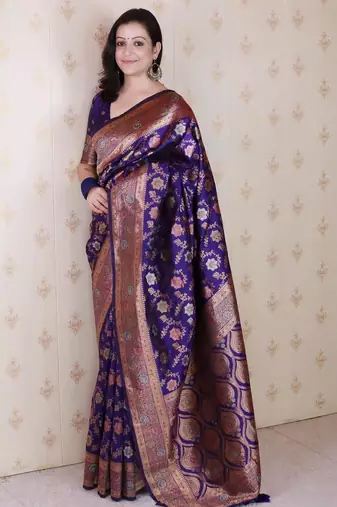 Violet woven design zari silk blend banarasi saree