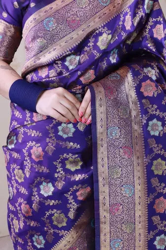 Violet woven design zari silk blend banarasi saree