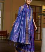 Blue floral zari silk blend designer patola saree