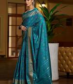 Teal floral zari silk blend designer patola saree