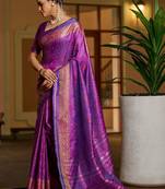 Purple floral zari silk blend designer patola saree