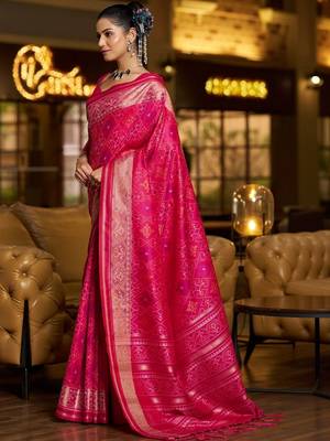 Pink woven design zari silk blend designer patola saree 1