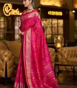 Pink woven design zari silk blend designer patola saree