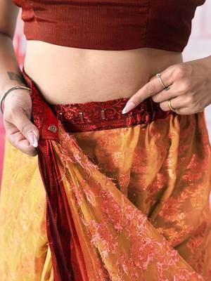 Peach woven design zari  georgette banarasi saree 5