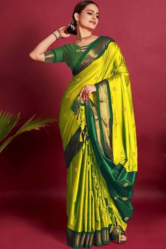 Lime woven design zari art silk kanjeevaram saree