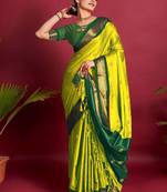 Lime woven design zari art silk kanjeevaram saree