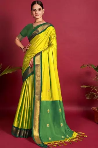 Lime woven design zari art silk kanjeevaram saree