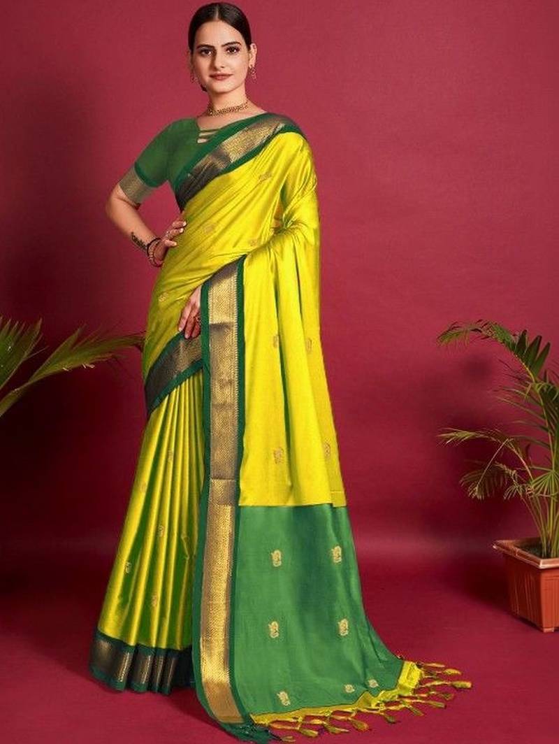 Lime woven design zari art silk kanjeevaram saree