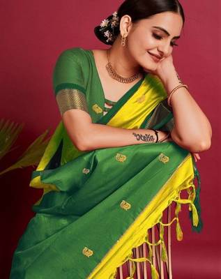 Lime woven design zari art silk kanjeevaram saree 3