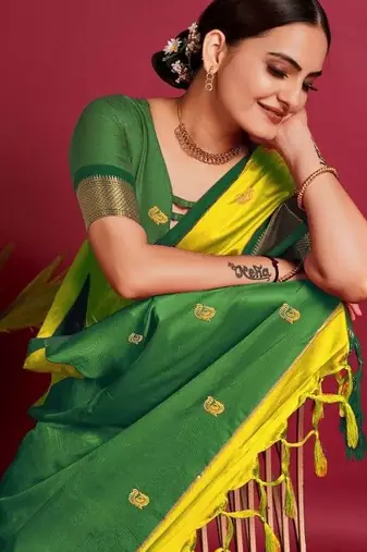 Lime woven design zari art silk kanjeevaram saree