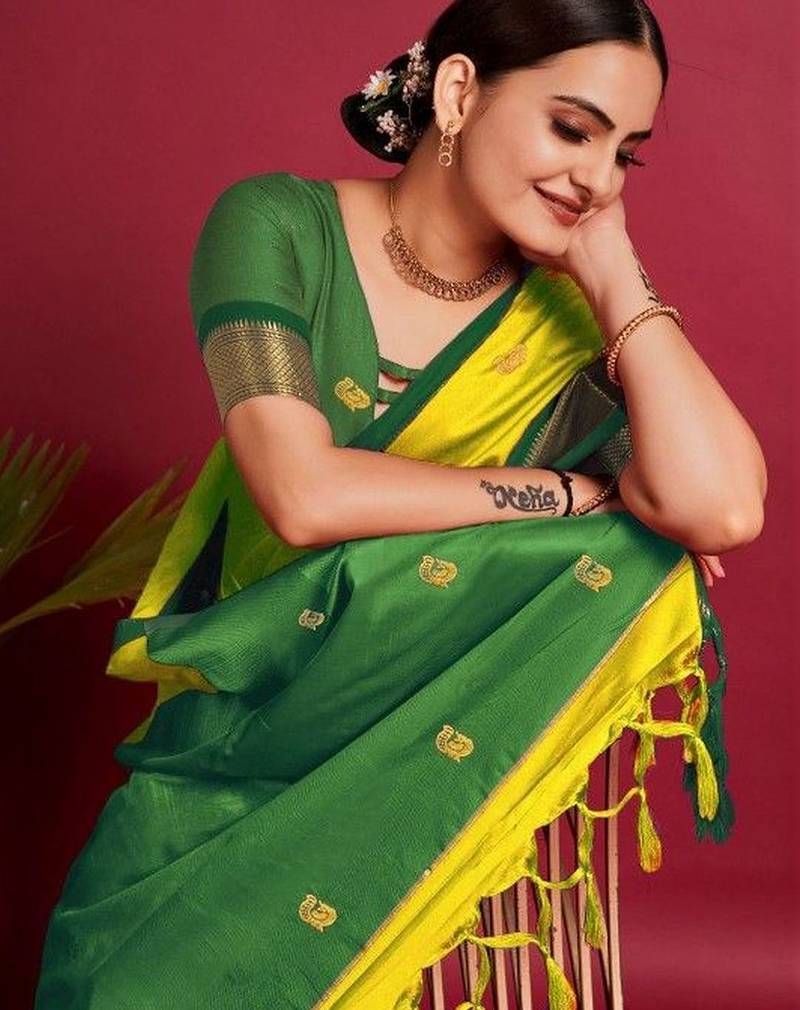 Lime woven design zari art silk kanjeevaram saree