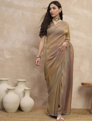 Beige organza saree 1