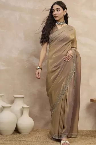 Beige organza saree