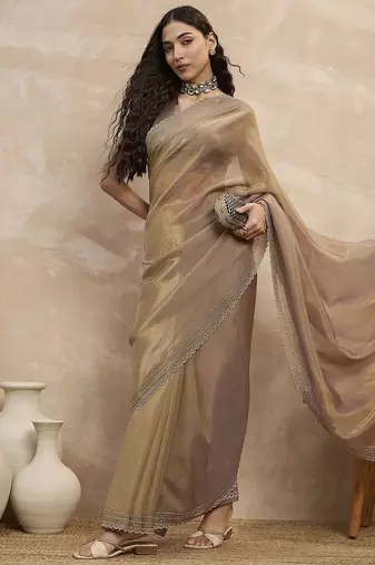 Beige organza saree