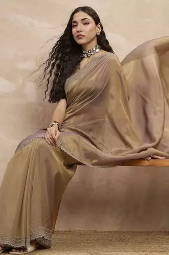 Beige organza saree