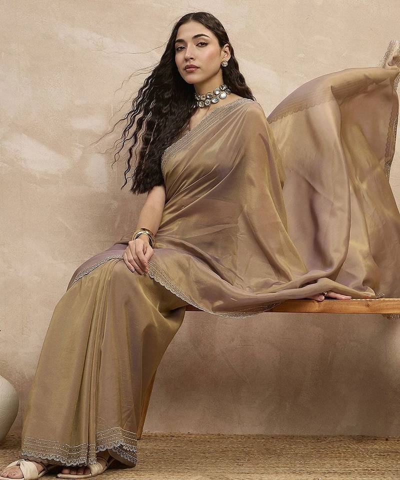 Beige organza saree
