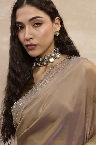 Beige organza saree