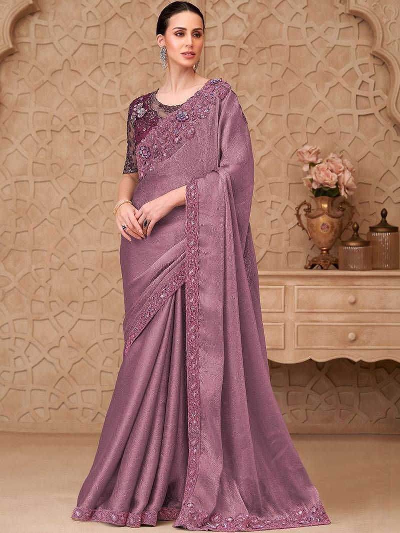 Mauve embellished sequinned designer saree