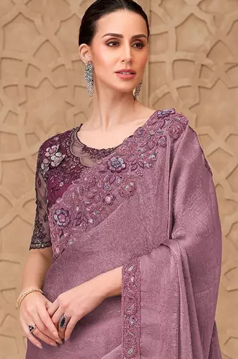 Mauve embellished sequinned designer saree