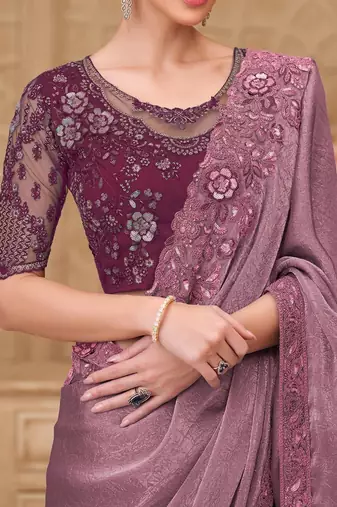 Mauve embellished sequinned designer saree