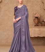 Lavender embellished sequinned poly georgette designer saree