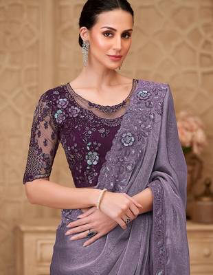 Lavender embellished sequinned poly georgette designer saree 2