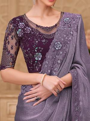 Lavender embellished sequinned poly georgette designer saree 4