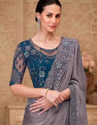 Green woven design sequinned art silk designer saree 2
