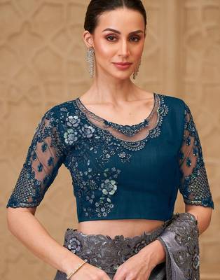 Green woven design sequinned art silk designer saree 5